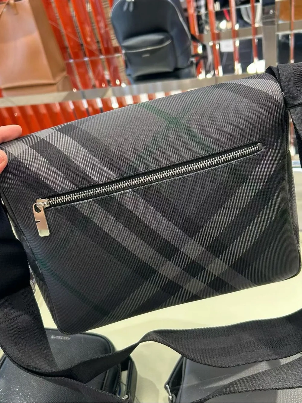 Black Men's Plaid Crossbody Messenger Bag